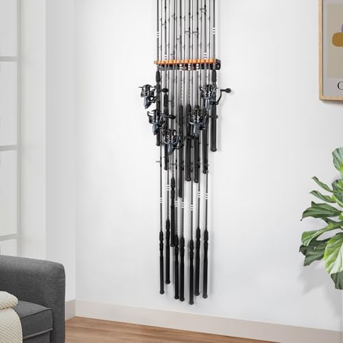 KastKing V15HD Heavy Duty Vertical Fishing Rod Holder – Wall Mounted Fishing Rod Rack, Store 15 Large Rods or Fishing Rod Combos in 18 Inches, Great Fishing Pole Holder and Rack, 1 Pack - color: Black - 1 Pack - Upgraded (Heavy Rod Combo, Store 15 Rods)