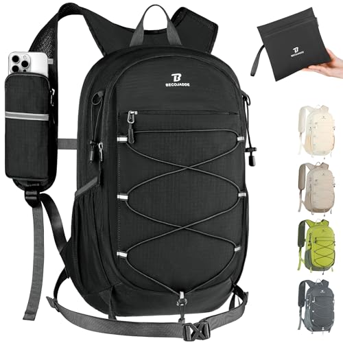 BECOJADDE Hiking Backpack 20L Small Backpack Packable Day pack Water Resistant Lightweight Travel Backpack for Women Men with Shoulder Strap Pockets for Hiking Camping Outdoor, Black - color: Black, size: 20L