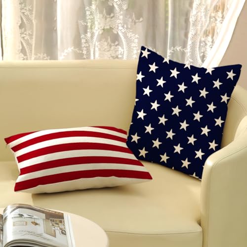 4th of July Pillow Covers 16 x 16 Inch Set of 2 Patriotic Red Stripe Navy Blue Stars Throw Pillows Independence Day Memorial Day Outdoor Decorative Pillowcase Linen Cushion Cases for Bed Sofa Couch - color: 4th of July-03, size: 16" x 16" (Pack of 2)