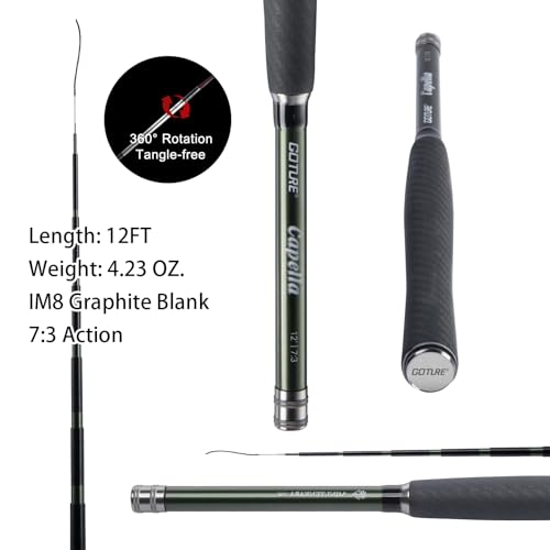 Goture 12ft Tenkara Rod Combo 24T 30T Carbon Fiber Backpacking Fly Fishing Kit with 30 Flies Tippet and Storage Bag - color: 12FT Fishing Rod with Carbon Handle - Tenkara I