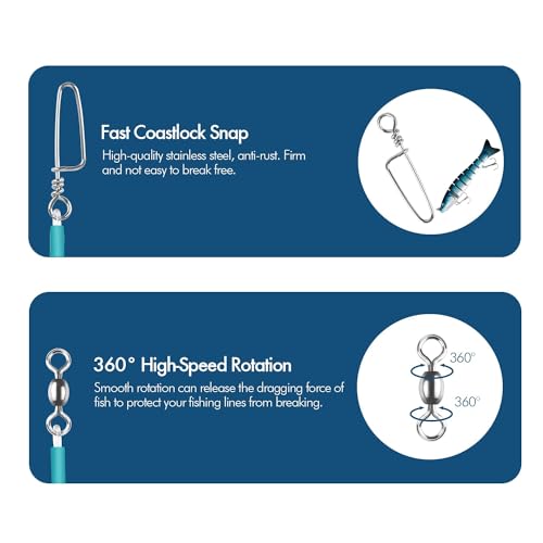 Fluorocarbon Fishing Leader Line with Swivels Snap Kits Connect Tackle Lures Rig or Hooks, High Strength Tooth Proof Fishing Leader Line for Saltwater Freshwater - color: Blue-20pcs, size: 20''-45lb