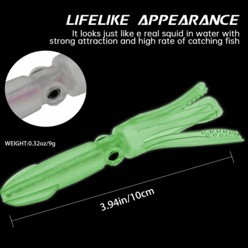 Squid Swimbait Fishing Lures - Tail Octopus Jig Head Glow Soft Plastic Lures - Trout Bass Fishing Baits Kit - color: F-glow squid lures 21pcs 3.94in/0.32oz