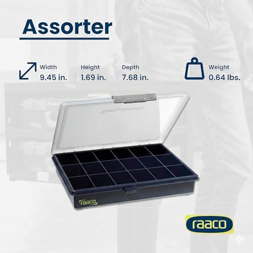 Raaco Assorter Tool Box Organizer – Medium – 18 Slots Fixed Grid with Semi-Transparent Lid, Polypropylene (PP) Storage Box for Screws, Nuts and Bolts, Small Parts & Hardware (Assorter 5-18) - size: Medium –18 Slots, style: Fixed Grid