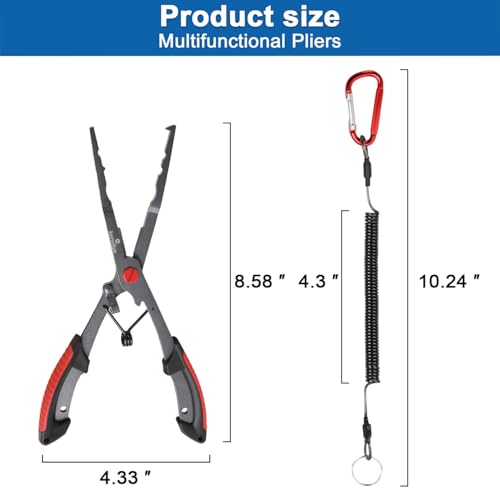 Fishing Pliers – Teflon Coated Stainless Steel Long Nose Hook Remover | Braid Line Cutter, Split Ring Pliers, Non-Slip Grip | Saltwater & Freshwater Fishing Tool