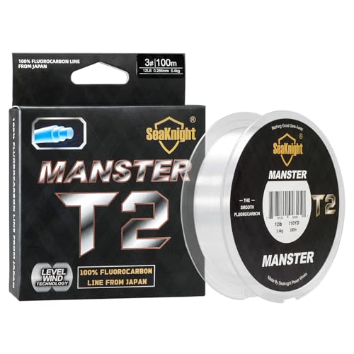 SeaKnight T2 100% Fluorocarbon Fishing Line, 110YD Japanese Material Leader Line, Low Visibility High Strength Abrasion Resistant for Saltwater Freshwater Fishing (3-35LB) - size: 16LB-110YD