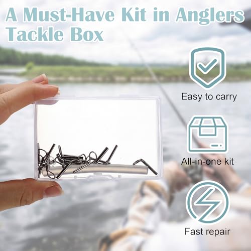 Fly Fishing Rod Tip Repair Kit 16 Pcs Tip Tops (4, 4.5, 5, 5.5) with 2 Glue Sticks, Metal Replacement Tips Portable Fishing Pole Repair Set for Fly Rods Broken Fish Pole