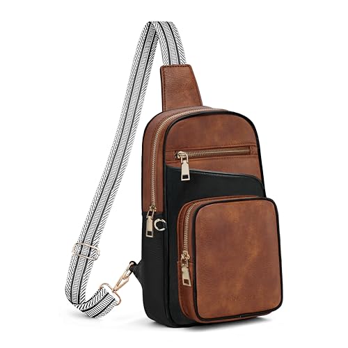 Anti Theft Crossbody Bags for Women RFID Leather Sling Purses,Crossbody Bags Travel Leather Fanny Pack for Women - color: Black+brown