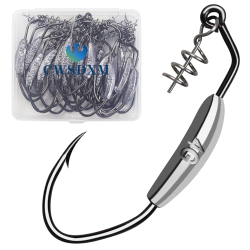 Twistlock Fishing Hooks, Swimbait Hooks Belly Offset Hooks Weighted Hook 1/0 3/0 4/0 for Soft Plastics Lures Fishing Saltwater Freshwater - color: Spring Weighted Hooks 4g - 24pcs