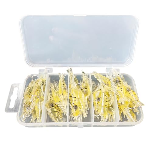 Soft Lures, 30PCS Shrimp Baits with Hook & Storage Box Realistic Swimbaits for Bass Trout Saltwater Freshwater