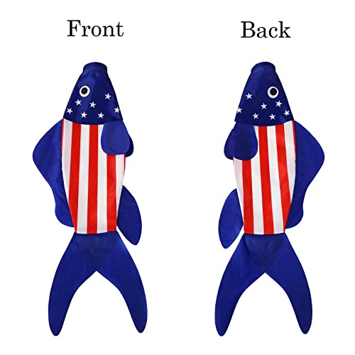 USA American Fish Wind Sock | Patriotic Wind Socks for Outside 40 Inch Summer Windsocks Durable - color: blue