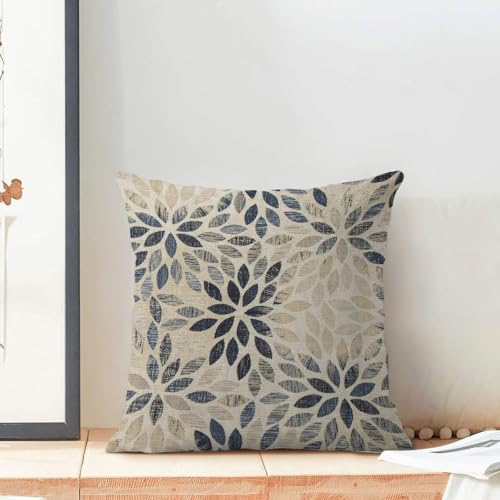 AEIOAE Navy Blue Dahlia Pillow Covers 16 x 16 Inch Set of 2, Vintage Geometric Dahlia Flower Throw Pillow Covers Farmhouse Outdoor Floral Decorative Pillows for Couch Home Sofa Living Room - color: Navy Blue Floral, size: 16" x 16" (Pack of 1)