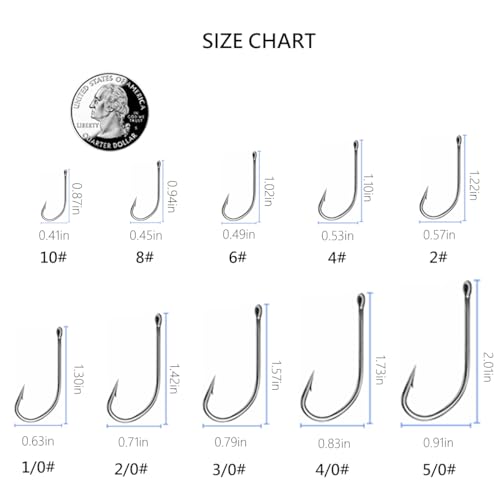 AMHDV 200pcs Forged Long Shanked Fishing Hooks for Saltwater Freshwater, Long Shank Octopus Fish Hook - size: 200pcs-3/0#