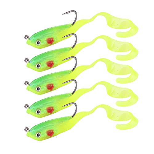 Soft Fishing Lures, 5Pcs Artificial Soft Baits Jig Head Soft Swimbaits with Hook for Saltwater/Freshwater Fishing - color: SO050-1