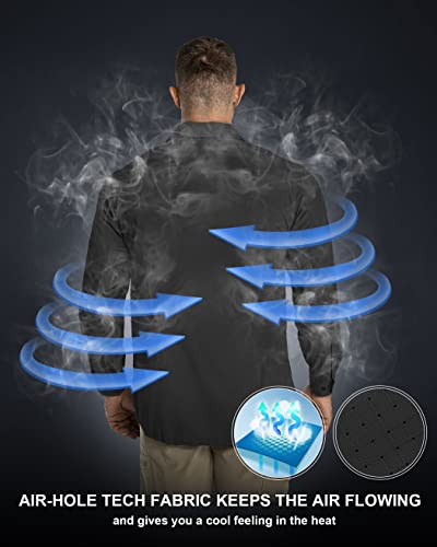 33,000ft Men's Long Sleeve Sun Protection Shirt UPF 50+ UV Quick Dry Cooling Fishing Shirts for Travel Safari Camping Hiking - color: Black, size: 3X-Large