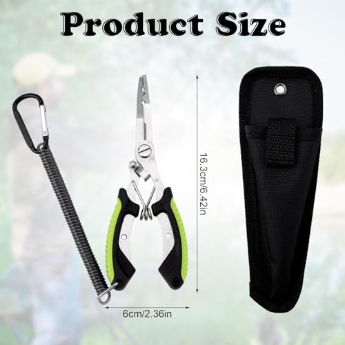 BOXOB Fishing Pliers, Metal Fishing Pliers Saltwater Fishing Pliers Hook Remover Needle Nose Pliers Fishing Multifunctional Tool Accessories Fishing Gear and Gifts for Men - style: Green Handle