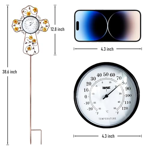 Christian Cross Outdoor Thermometer- Decorative Flower Garden Stake with Flower Design for Patio, Prayer Gardens & Waterproof Oil Rubbed Bronze Temperature Gauge (38 Inch) - color: B-Christian Cross