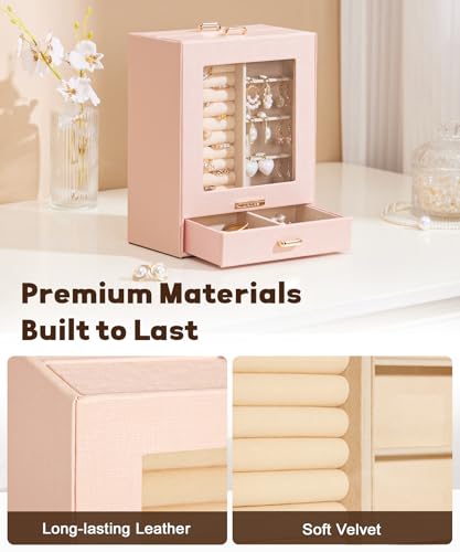 Homde Jewelry Organizer Girls Women Jewelry Box for Necklaces Rings Earrings Gift Bracelets Storage Case (Peach Pink + Gold) - color: Peach Pink + Gold