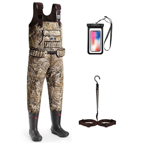 Trudave Chest Waders, 4.5mm Waterproof Neoprene Hunting Wader for Men & Women with 600G Insulated Boots - color: 11, style: Real Reed