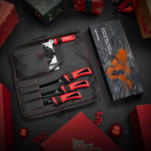 KastKing Intimidator Fillet Knife Set – G4116 German Stainless-Steel Blades, Non-Slip Handle, Includes Folding Fillet Board, Fish Scaler, Rubber-Coated Gloves, Honing Rod, and Durable Storage Bag, Fishing Gear and Gifts for Men - color: Fish Cleaning Kit