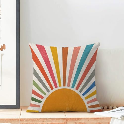 Colorful Stripes Pillow Covers 16 x 16 Set of 2, Boho Rainbow Sun Outdoor Decorative Throw Pillows Farmhouse Linen Summer Sunshine Cushion Case for Home Couch Sofa Decor - color: Sun1, size: 16" x 16" (Pack of 1)