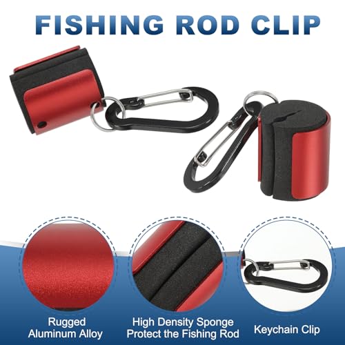 Fishing Rod Clips, Wearable Rod Holders with Keychain Portable Hand-Free - color: Red