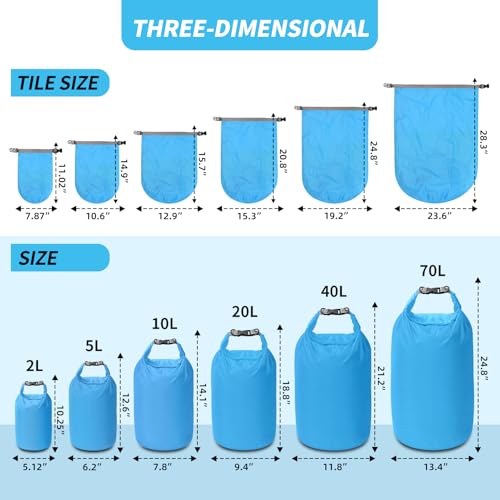 Dry Bag Set, Waterproof Small Lightweight Dry Bags for Paddle Board Kayaking, Fishing, Camping(Blue, 70L 2Pack) - color: Blue, size: 70L 2Pack