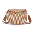 Woven Vegan leather Crossbody Bags For Women, Checkered Fashion PU Bum Bag Waist Pack, Travel Sling Purse with Adjustable Strap（Brown and White) - color: Brown and White