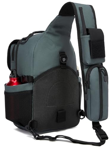 Tactical Sling Crossbody Bag Holster Shoulder Backpack 15L Water Bottle Holder Radio Pouch 6 Elastic Slots for Men Women Hiking Hunting Shooting - color: Gray Grey