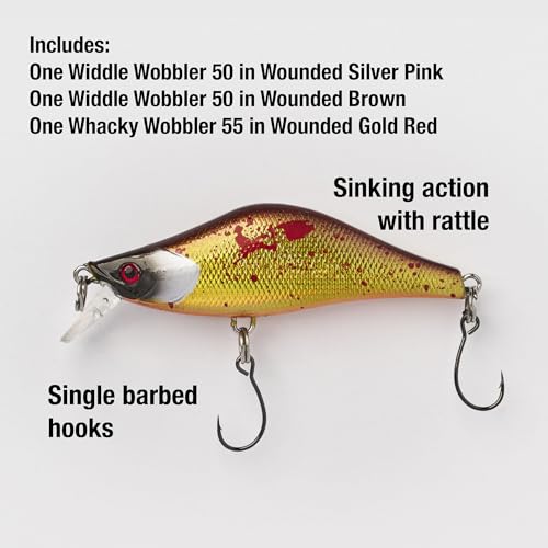 Wounded Duo Sampler 3 Pack – Ultralight Wobble Minnow Crankbait Fishing Lures (55mm & 50mm) – Wounded Series – Single Barb Hooks – Trout, Bass & Panfish Lures