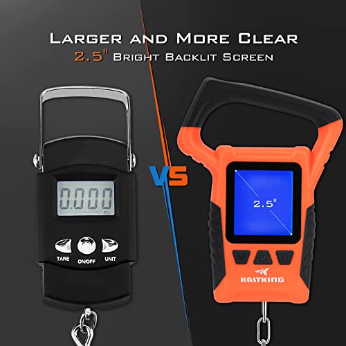 KastKing Fish Scale, WideView Floating Waterproof Digital Scale, 2.5” Large LCD Display, 110lb Capacity, Multi-Mode Pound/Ounces & Kilograms, Stores up to 9 Weights, Fishing Gifts for Men - color: B: Orange combo