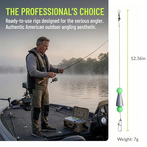 5Pcs Fishing Rigs for Trout Catfish Perch 12 Inch Steel Leader Lines with Fishing Weight 1/4oz Swivels Freshwater Saltwater Pre-Rigged Hooks for Limb Lines Metal Catfishing Finder Gear