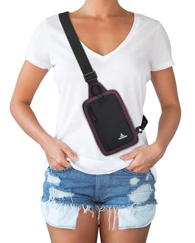 Peicees Small Crossbody Sling Bag Chest Bag Dual Pocket Water Resistant Fanny Pack Running Phone Holder for Men Women Workout Travelling, Purple - color: Purple