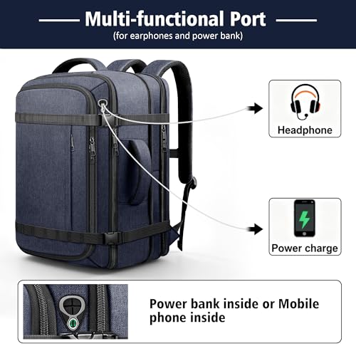 Travelability Carry On Backpack,Expandable 1-7 DAYS Roomy Travel Backpack with Cable Access Port,Anti Theft Water Resistant Fits 18.4"Laptop Large Business Backpack for Men Women,Flights Approve,Blue - color: Blue, size: 18.4inch (22"x14"x9")