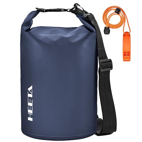 HEETA Waterproof Dry Bag for Women Men, 5L/10L/20L/30L/40L Roll Top Lightweight Dry Storage Bag Backpack with Emergency Whistle for Travel, Kayaking, Boating, Camping, Beach, Cruise Ship Essentials - color: Dark Blue, size: 5L