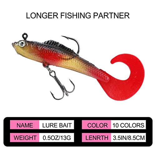 Pwsap 6 Pcs Fishing Lures for Pike Trout, Soft Plastic Swimbaits for Sea Bass, 3D Eyes Fishing Lures Set, Single Hook Baits, Artificial Bait, Jig Head, Silicone Swimbait Lures Set for Perch