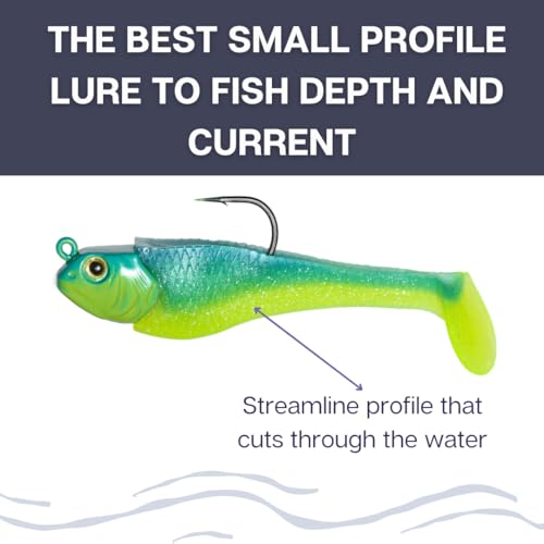 Mackinaw Shad Pre Rigged Swimbait, Paddle Tail Swim Baits, Ready to Fish Soft Plastic Swimbaits, Swim Baits for Bass Fishing, Saltwater Fishing Lures and Freshwater Fishing Lures - color: Ice White
