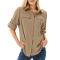 Women's UPF 50 Long Sleeve Sun Protection Shirts Safari Fishing Hiking - color: Gravel Brown, size: Small