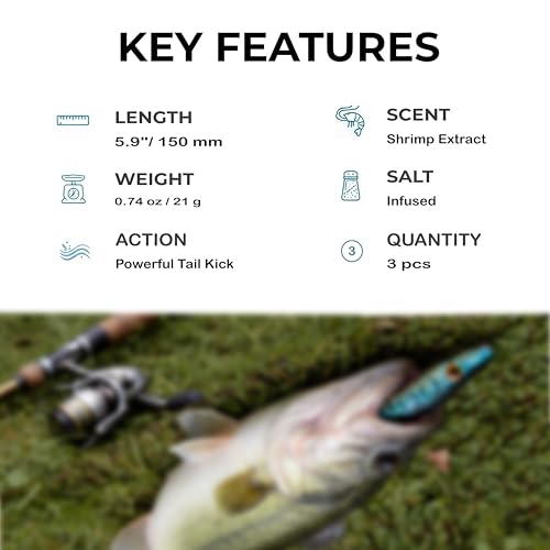 Thump Shad Paddle Tail Swimbait, 6" Soft Lures for Bass, Extra Weight Heavy Kicking Tail for Jig Head & Weighted Swimbait Hook, 3 Pack - color: Blue Shad Firetail