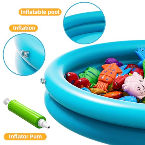 TEMI Magnet Fishing Game for Kids 4-8, Fish Toys for Kids 3-5, Bathtub Floating Fishing Pole, Water Table Pool with Rod Net, Summer Water Play Indoor and Outdoor, Gifts for Holiday for Boy and Girls - size: Round Pool
