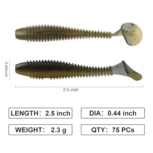 Paddle Tail Swimbaits, 2.5 inch/3inch Soft Lures Fishing Trout Crappie Bass for Freshwater and Saltwater 75PCS/60PCS - color: Gold Brown, size: 3 inch, 60 PCs