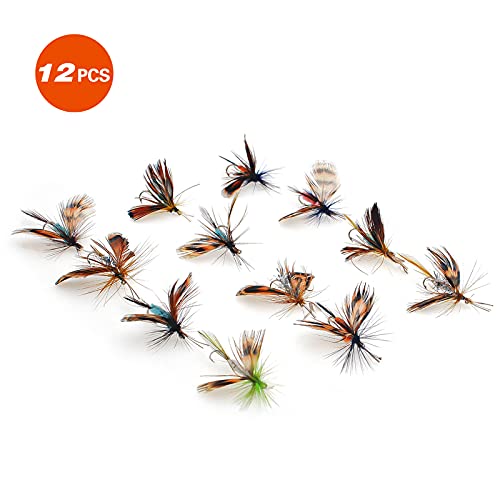 Fly Fishing Kit with Tackle Dry/Wet Fly Handcrafted Lures, Streamer for Trout, Bass, Salmon - color: 12pcs
