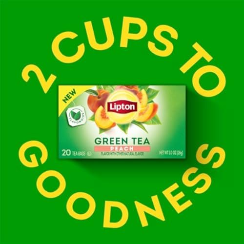 Lipton Peach Green Tea 6-Pack Flavored Tea Bags with Caffeine and Flavonoids, 120 Count Unsweetened Hot or Iced Tea Bags for Tea Lovers, Rainforest Alliance Certified - size: 120 Tea Bags (Pack of 6)