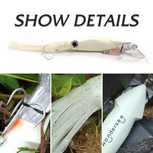 Wondersee Squid Fishing Bait Soft Hard Lures Kit Swimbait Crankbait Jig Simulation Weighted Holographic 4 PCS - color: brown&white