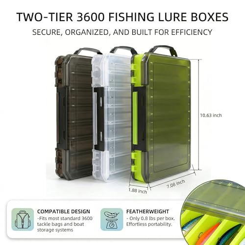 Fishing Tackle Boxes Lure Organizer: 2 Packs Hard Bait Storage Box - Double Sided Fishing Lure Case with 14 Compartments Container (Chartreuse, L) - color: Chartreuse