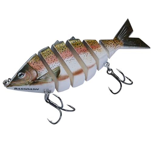 BASSDASH Bone Swimbait Multi Jointed Hard Fishing Lure for Bass Trout Bluegill Pike with Angled Cut Segments - color: Rainbow Trout