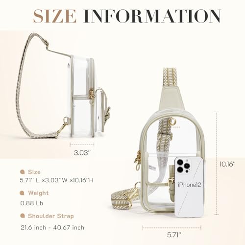 Missnine Anti-Theft Clear Sling Bag Clear Fanny Pack Stadium Approved Crossbody Bag Purse Trendy Heavy Duty Transparent Chest Bags with Guitar Strap for Concerts Sport Events - color: L-khaki[anti-theft]