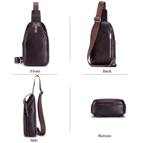 Vintage Leather Sling Bag Backpack for Men Crossbody Shoulder Chest DayPack Backpacks - color: #93coffee