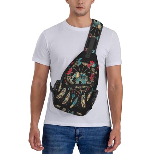 Dream Catcher With Elephant Sling Backpack Chest Bag Crossbody Shoulder Bag Gym Cycling Travel Hiking Daypack For Men Women - color: Dream Catcher With Elephant