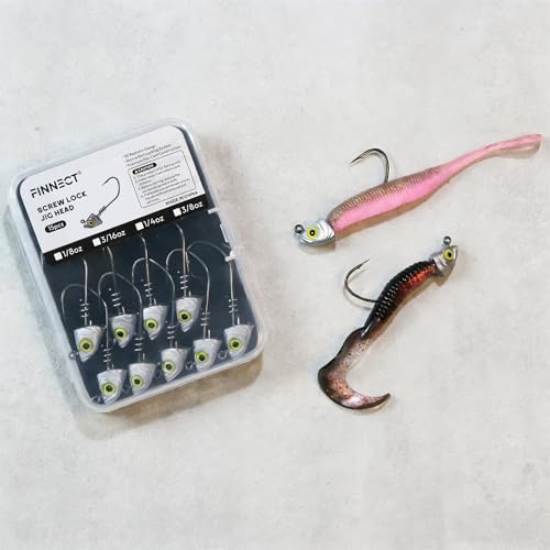 Screw Lock Swimbait Jig Heads 15 Pack, 3D Chartreuse Eyes & Sharp Hooks, Lead Fishing Jigheads for Bass Fishing, 1/8oz, 3/16oz, 1/4oz, 3/8oz - size: Assorted-15Pcs
