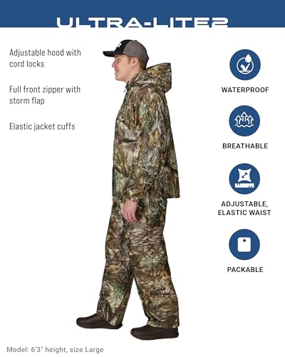 FROGG TOGGS Men's Ultra-Lite2 2-Layer Waterproof Breathable Rain Suit - color: Realtree Edge, size: Small